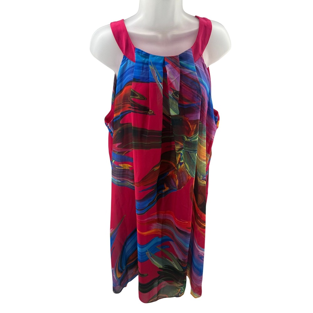Robbie Bee Hot Pink Multi‎ Abstract Lined Sleeveless Dress Womens XLarge NWT